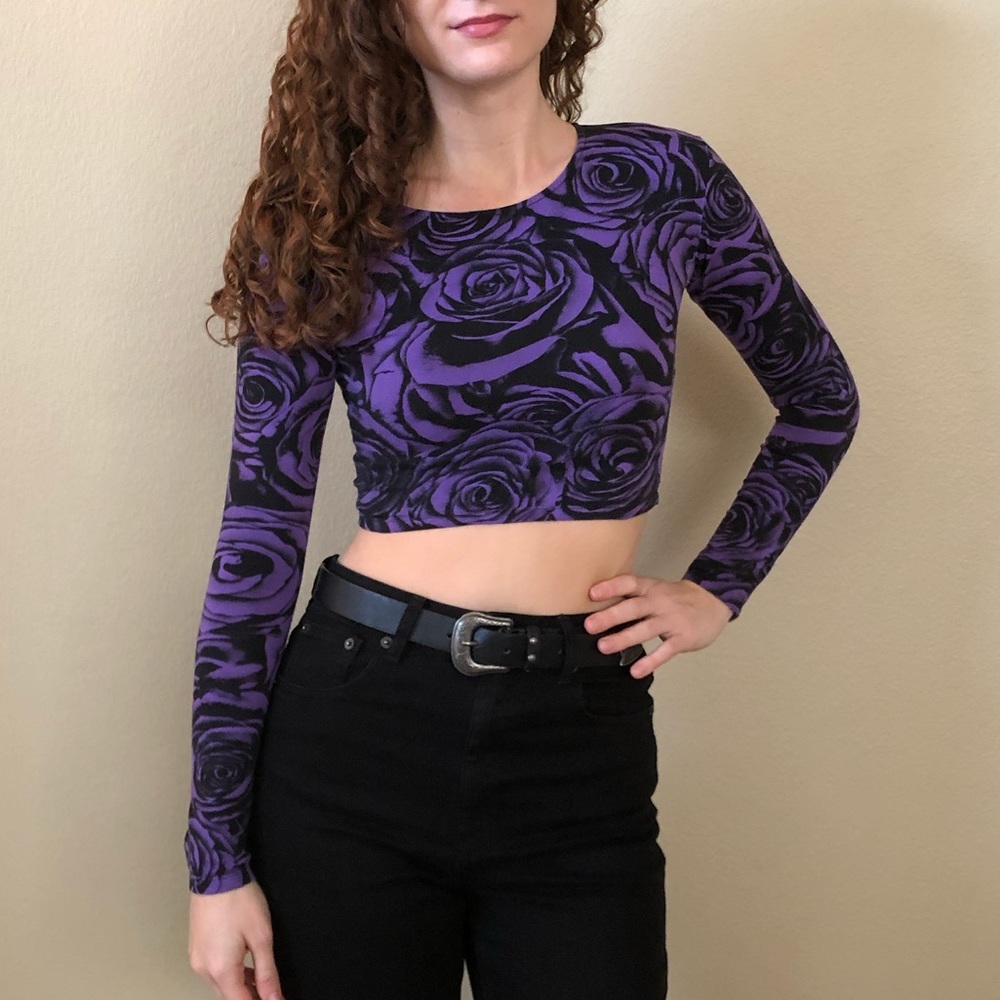 Motel rocks purple roses crop top
